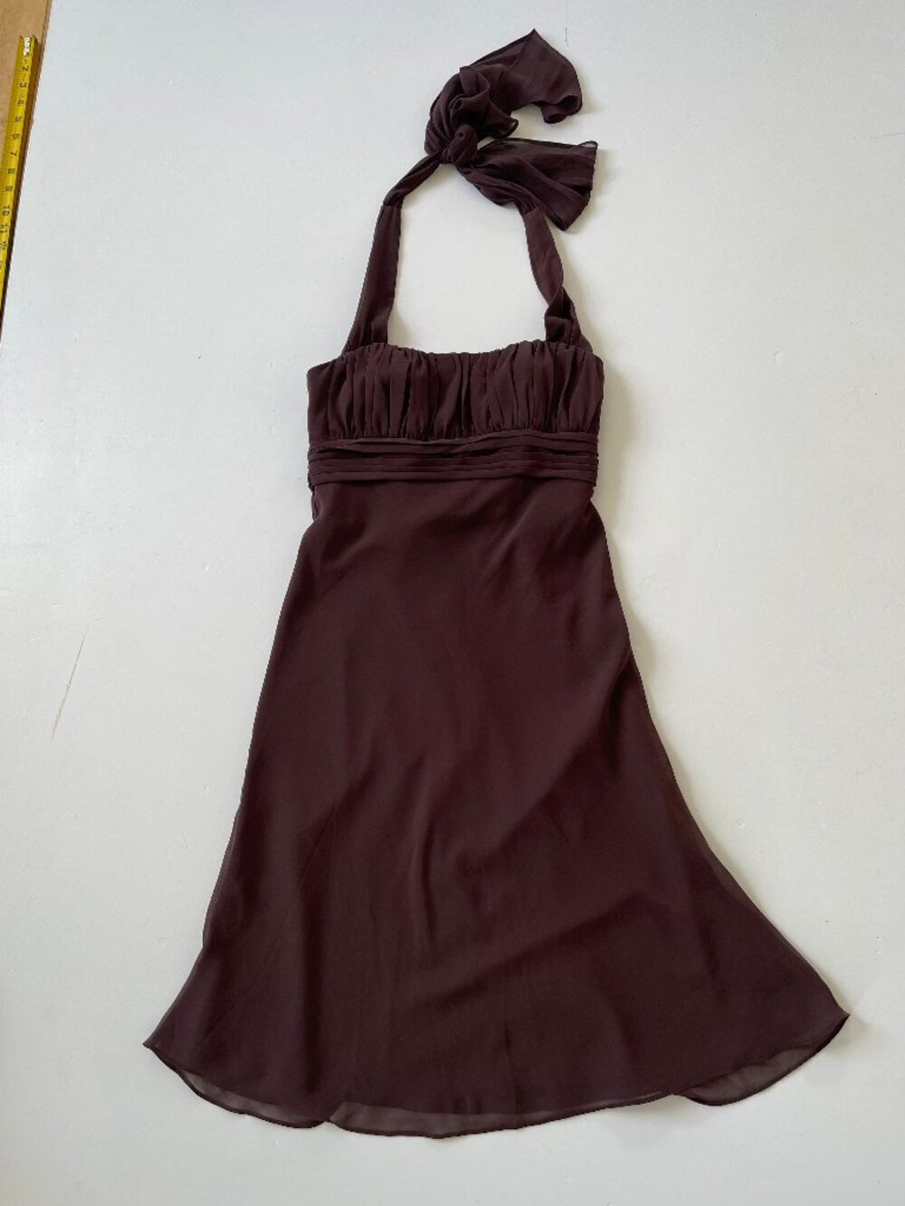 David's Bridal short brown halteneck dress